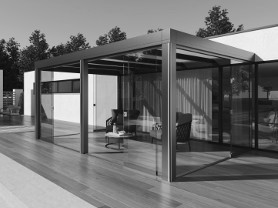 Terrassenüberdachung Glas Alu, Bild in schwarz-weiß