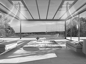 Bioklimatische Terrassenueberdachung, Bild in schwarz-weiß